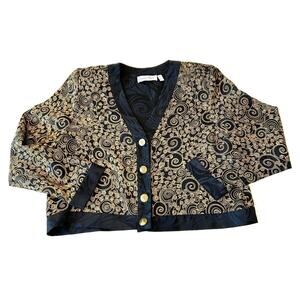 Papell Petites 100% Silk Jacket Women's Sz 8 Black/Gold  Padded Retro Y2K VTG